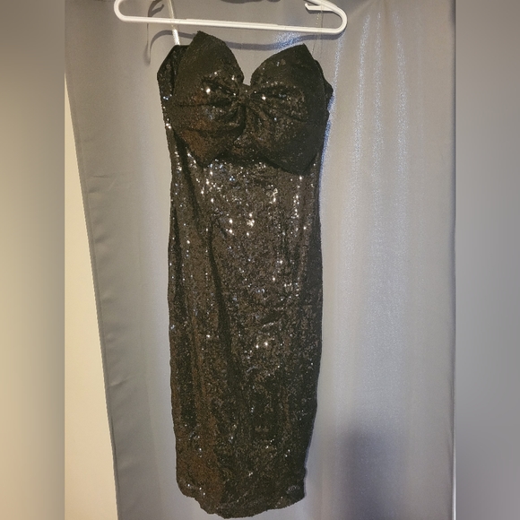 Black Sequin Bow Down Midi Dress - L  (Fashion Nova) - Picture 2 of 5